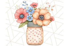 Flowers in Glass Jars PNG, Rustic Floral Watercolor Clipart Product Image 3
