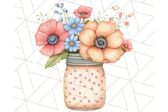 Flowers in Glass Jars PNG, Rustic Floral Watercolor Clipart Product Image 3