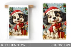 3D Dog Kitchen Towel. Christmas Dog Kitchen Towel Design Product Image 1