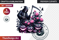 Pink &amp; Black Gothic Halloween Skeleton Clipart PNG, Skull Product Image 1