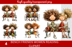 Bench friends Women reading Clipart Product Image 1