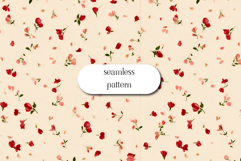 Seamless pink floral pattern with scattered red blossoms Product Image 1