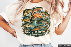 River Days Lake Haze Fishing PNG Vintage Angler Design Product Image 1