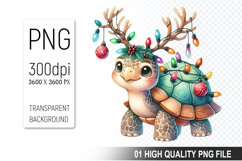 Watercolor Christmas Turtle With Lights Clipart PNG Bundle Product Image 12
