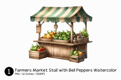 Farmers Market Stall with Bell Peppers Produce Stand PNG Product Image 1