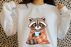Cozy Raccoon with Blanket and Coffee PNG Cute Fall Animal Product Image 3