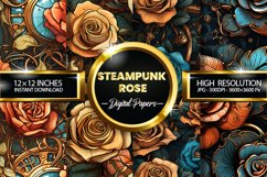Steampunk Rose Digital Papers - 04 Variations Product Image 1