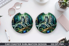 Foxes Wolves Car Coaster Sublimation| Foxes Coaster PNG Product Image 1