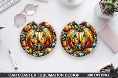 Pumpkins Car Coaster Sublimation| Halloween Coaster PNG Product Image 1