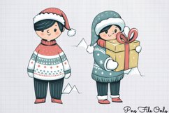 Cute Pink Christmas Watercolor Clipart PNG Product Image 1