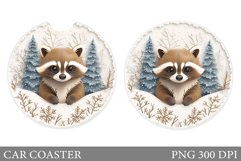 Christmas Raccoon Car Coaster. Christmas Car Coaster Design Product Image 1