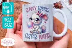 Cute Easter bunny Mug Wrap PNG, Bunny kisses mug sublimation Product Image 1