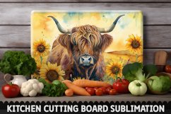 Highland Cow With Sunflowers Cutting Board Product Image 1