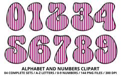 Stripes Alphabet Letters &amp; Numbers Clipart PNG 300DI Product Image 5