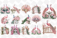 Pink Peacocks Garden Clipart - Set of 29 Png Bundle Product Image 3