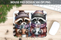 Watercolor Raccoon Mouse Pad Sublimation - Valentines PNG Product Image 1