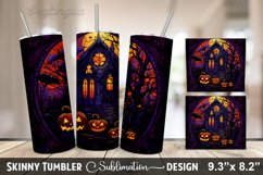 Stained Glass Window With Pumpkins And A House - 20oz Skinny Product Image 1