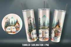 Watercolor Camping Tumbler Sublimation Design | Summer Product Image 3