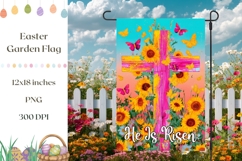 He Is Risen Garden Flag, Cartoon Christian Cross PNG Product Image 1
