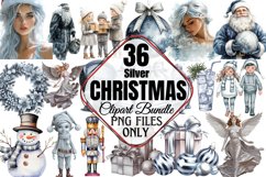 Silver Christmas Clipart Sublimation Bundle PNG Product Image 1