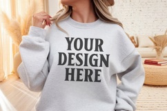 Gildan 18000 Ash Mockup , Crewneck Sweatshirt Boho Mock-up Product Image 1