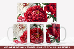 Peony Flower Mug Wrap Sublimation | Coffee Mug Wrap Product Image 1