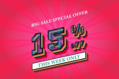 15 percent off big sale banner template 3d text effect, Product Image 1