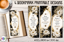White Peony Book Lover Printable Bookmark Designs Product Image 1