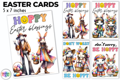 Easter Bunny Greeting Cards Cute Boho Printable, Hippie PNG Product Image 1