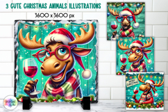 Cute Christmas Animals Illustration, Wine Lover Christmas Product Image 1