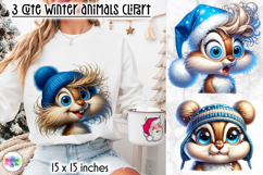 Cute Winter Animals in Blue Hat Clipart, Baby Chipmunk PNG Product Image 1