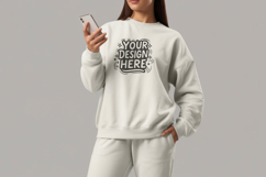 Women Minimal Grey Sweatshirt Mockup PSD JPG Product Image 1