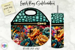 Flowers on Animal Print Lunch Bag Design, Embossed Leather Product Image 1