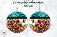 Peony and Sunflowers Earrings Sublimation | Round Earrings Product Image 1