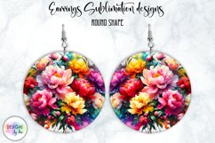 Peony Earrings Sublimation | Round Earrings PNG | Flowers Product Image 1
