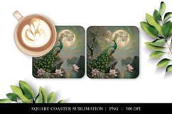 Peacock Coaster Design, Moonlit Lake Digital Art Product Image 1
