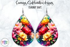 Peony Earrings Sublimation | Watercolour Peonies | Teardrop Product Image 1