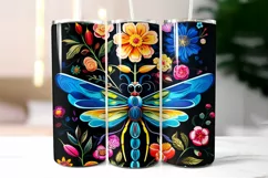 Folk Dragonfly with Flowers Tumbler Wrap Sublimation Product Image 2