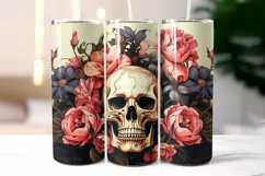 Scull with Pink Peonies Tumbler Wrap | Vintage Halloween PNG Product Image 2