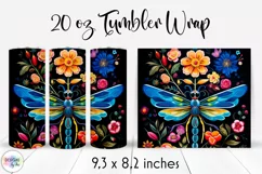 Folk Dragonfly with Flowers Tumbler Wrap Sublimation Product Image 1