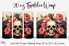 Scull with Pink Peonies Tumbler Wrap | Vintage Halloween PNG Product Image 1