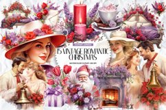 Vintage Romantic Christmas Clipart Bundle, Set Og 15 Png Product Image 1