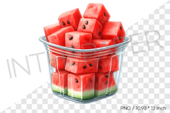 Watermelon Cubes in Plastic Cup PNG Summer Fruit Clipart Product Image 1