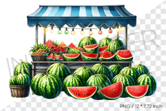 Watermelon Stall Market Stand PNG Summer Fruit Clipart Product Image 1