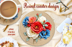 Delicate vintage floral round coaster sublimation design png Product Image 1