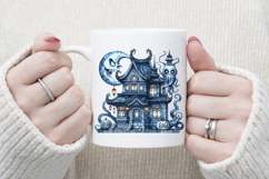 Cute blue Halloween haunted house clipart t shirt design png Product Image 4
