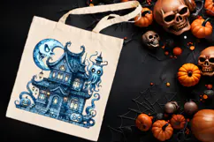 Cute blue Halloween haunted house clipart t shirt design png Product Image 5