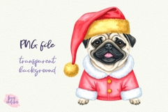 Vintage Christmas Pug Santa Clipart Retro Christmas Dog PNG Product Image 4