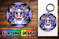 Blissful Car Coaster Round PNG, Cute Cow Product Image 1
