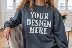 Dark Heather Gildan 18000 Crewnwck Sweatshirt Mockup, gildan Product Image 1